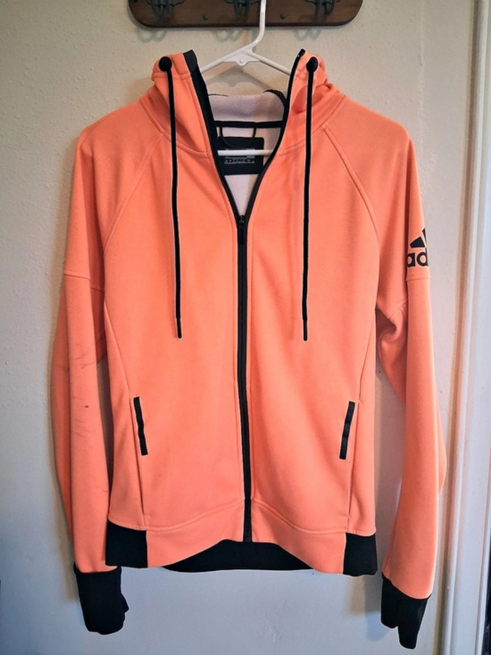 adidas Essentials Colorblock Fleece Full-Zip Hoodie Neon Orange & Black